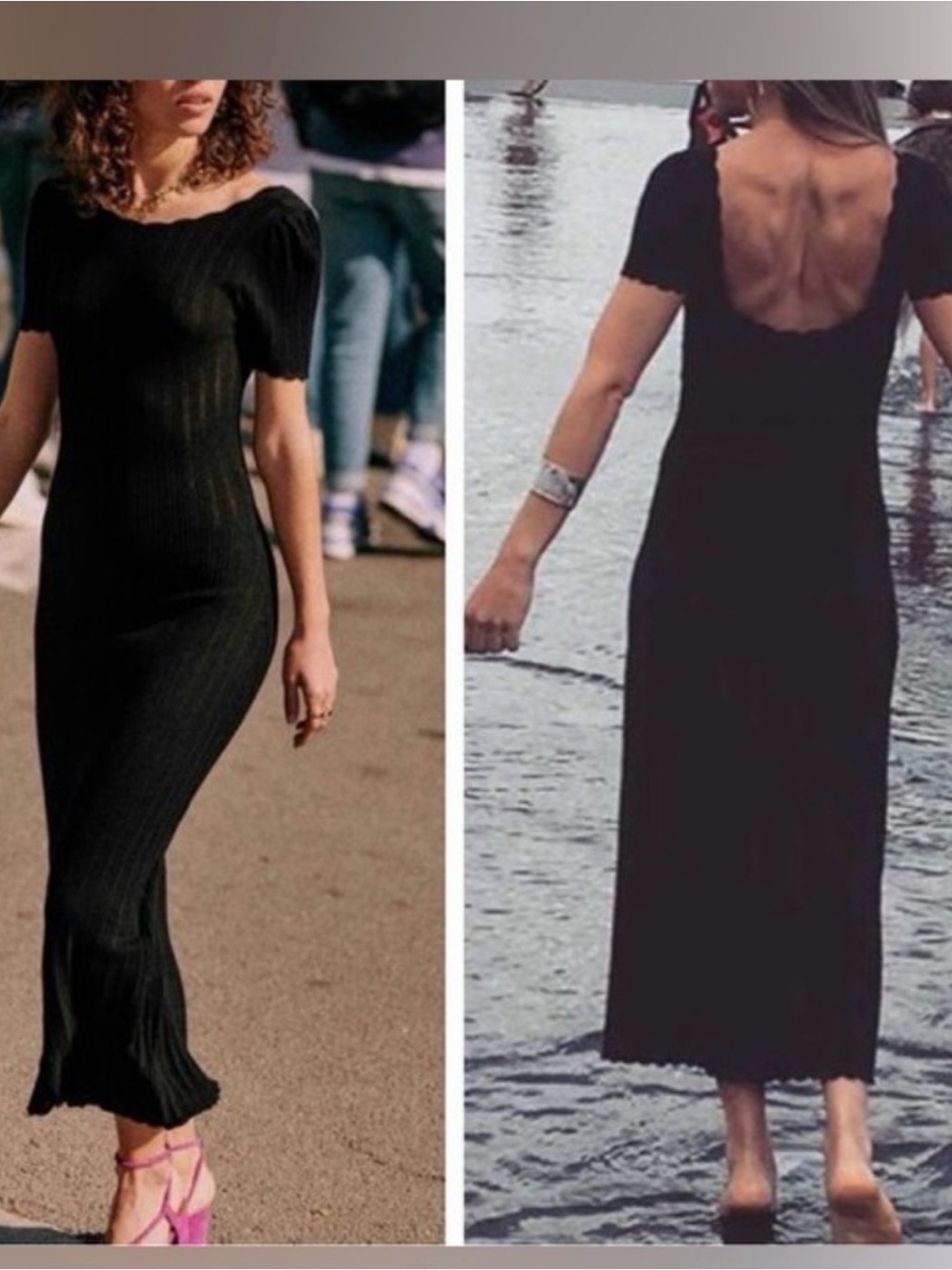 Sezane Joey black dress with scalloped neckline